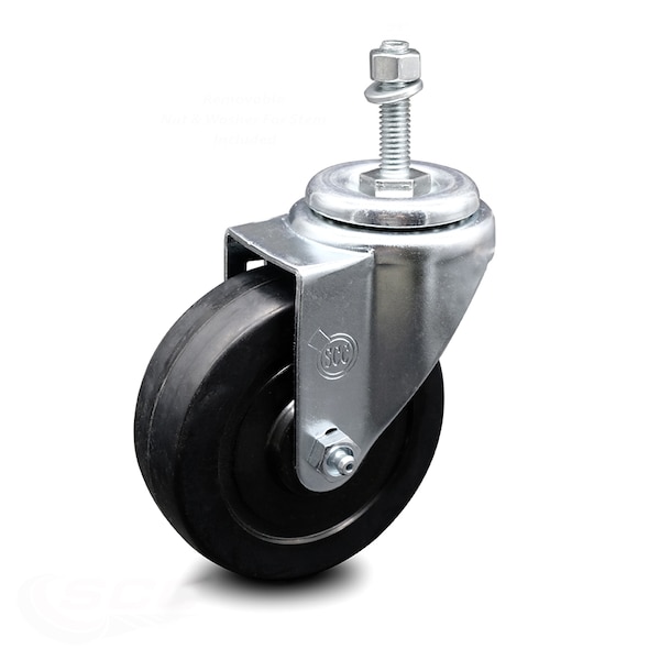 4 Inch Soft Rubber Wheel Swivel 3/8 Inch Threaded Stem Caster